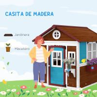 Outsunny Casa de Jardín Infantil Casa de Madera para Niños con Puerta Ventanas Jardineras y Soportes de Flores 114x126,4x135 cm - details 1