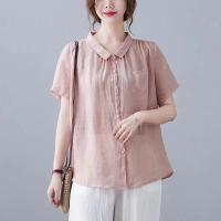 Camisa Blanca Amarilla De Algodón Lino Para Mujer Cuello Botones Manga Larga Suelta Oversize Blusa De Otoño Deportiva Yoga - details 7