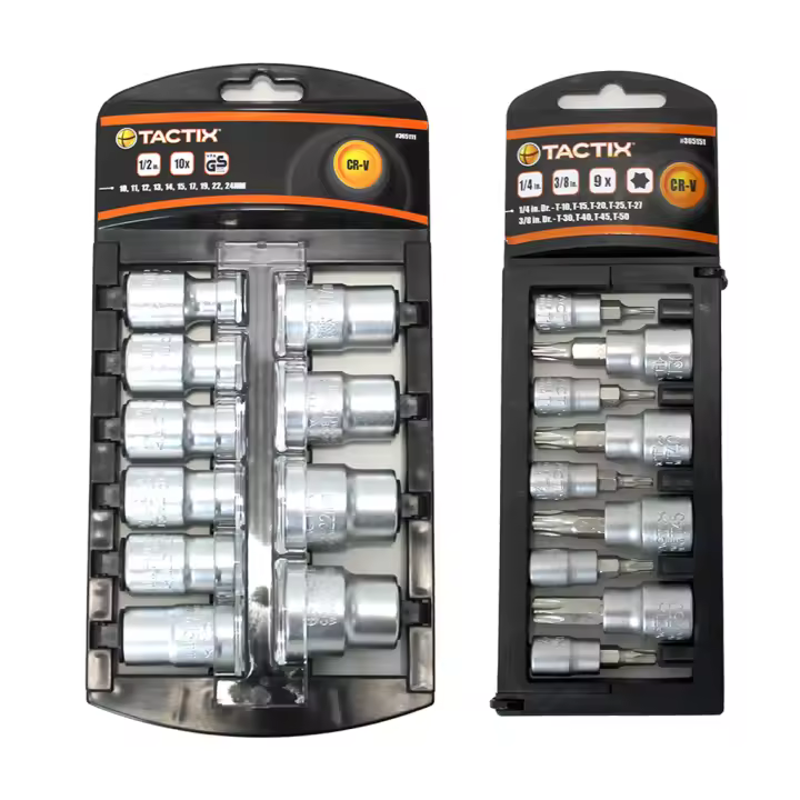 ORION91 Set 10+9 - Llaves Carraca 10 Piezas 1/2 Pulgada CRV 10-24mm y  Llaves Torx 9 Piezas 1/4 y 3/8 CRV Marca TACTIX - 1