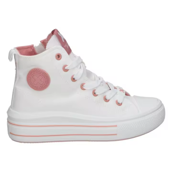 XTI | Zapatillas Altas XTI Kids para Niña – Lonas con Plataforma en Color Blanco con Detalles en Rosa – Sneaker con Cordones y Cremallera – Casual – Plataforma Media y Cómoda – Combinables – Modelo 151166 - 1