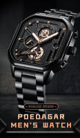 Reloj De Hombre POEDAGAR Moda Luminoso Impermeable Cronógrafo Fecha Reloj De Pulsera Acero Inoxidable Cuarzo Cuadrado Relojes Para Hombres - details 1