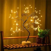 Lámpara De Mesa Árbol De Noche LED Con Encendido Por Toque Y USB/Batería Decoración De Flores Artificiales Bonsái Para Escritorio - details 4