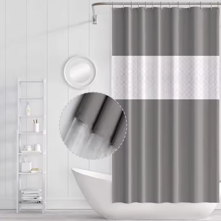 Cortina de ducha impermeable resistente al moho con ganchos, resistente al moho, antibacteriano, fácil de limpiar, cortinas de ducha para baño, 180x200cm (gris empalmado) - 1