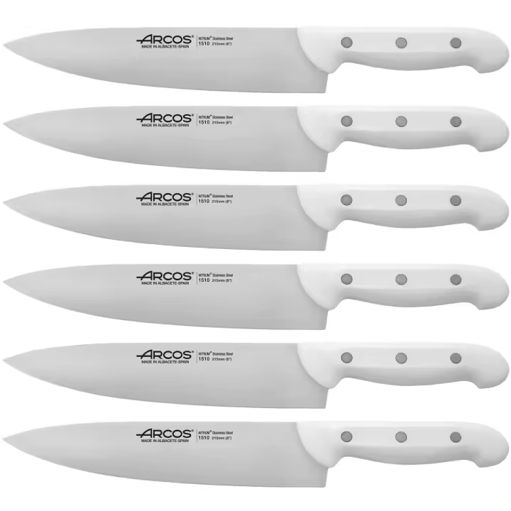 ARCOS Artika - Cuchillo Cocinero (215 mm) - Hoja de Acero Inoxidable Nitrum® - Mango Blanco de Polipropileno (PP) - 151024 - PACK de 6 - 1