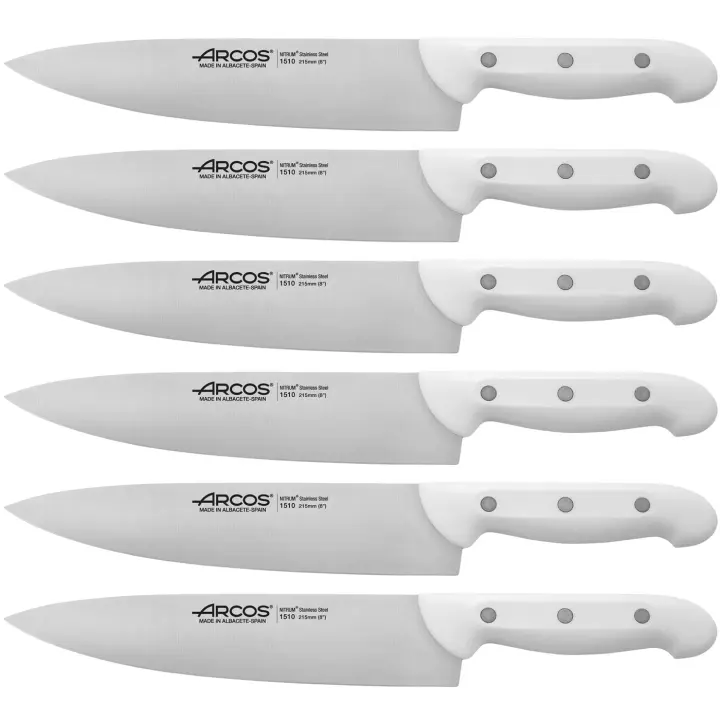 ARCOS Artika - Cuchillo Cocinero (215 mm) - Hoja de Acero Inoxidable Nitrum® - Mango Blanco de Polipropileno (PP) - 151024 - PACK de 6 - 1
