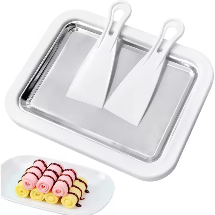 Ice Cream Roll Maker with 2 Scrapers, Iceten Instant DIY Ice Cream Roller Pan,Make Easy Ice Cream Rolls for Homemade Rolled(White） - 1