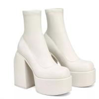 SP Botines punk para Mujer, Tacones gruesos, Primavera y Primavera, BOTAS de plataforma impermeable de Tacón Bajo, Piernes Finas, elásticas para Mujer BOTAS, 43 Talla Grande, - details 2