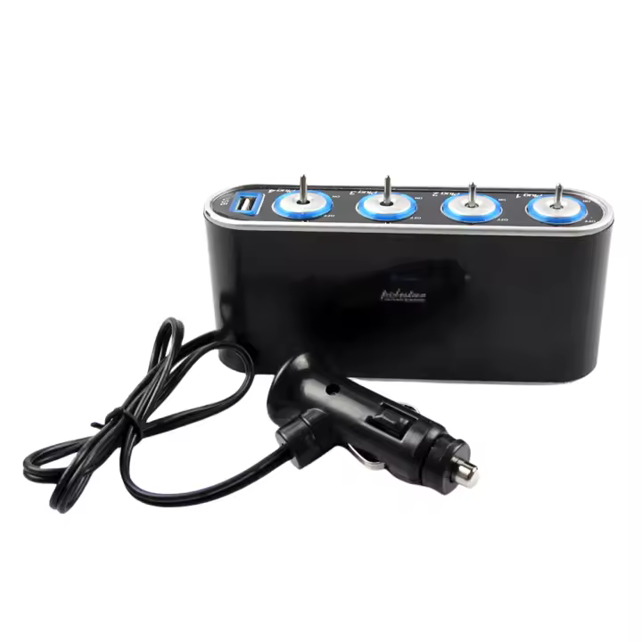 Distribuidor De Energía Para Coche 12V 4 Enlaces De Luz Encendedor De Coche Enchufe Multiusos Cargador De Coche Con LED - 1