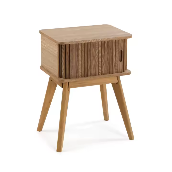 Mesita de un cajón en madera con forma persiana - Medidas: 40x30x54 cm - Marca VERSA - 1