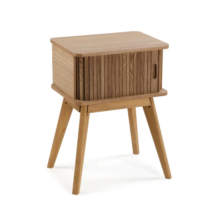 Mesita de un cajón en madera con forma persiana - Medidas: 40x30x54 cm - Marca VERSA - 1