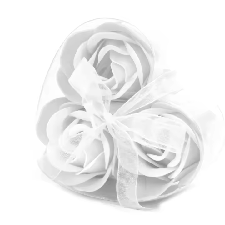 Set de 3 flores de jabón caja corazón - rosas blanca - 1