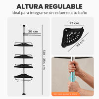 RELAXTY Estantería Telescópica Baño 100-260cm - Esquinero Ducha sin Taladro con 4 Baldas. Organizador Ajustable Premium. - details 0