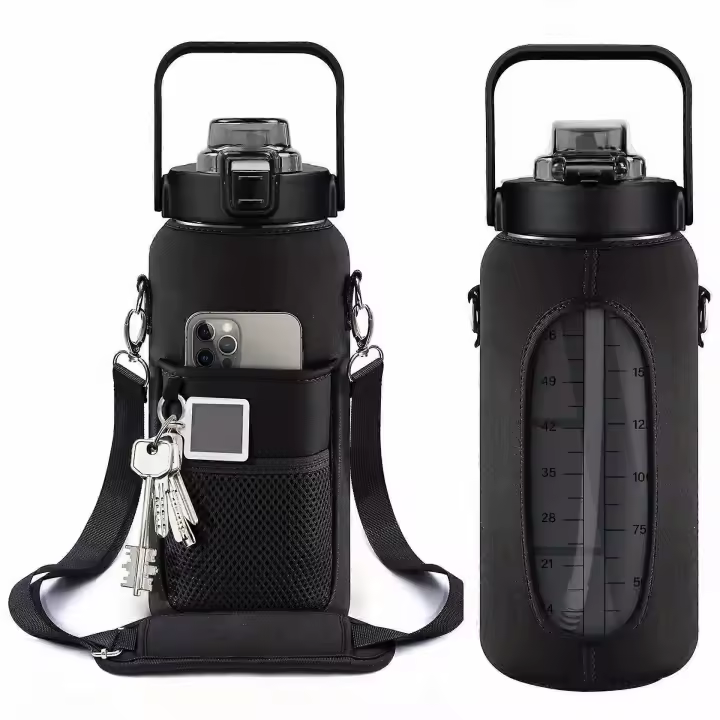 1 botella de agua aislada a prueba de fugas con tapa de paja y chug-duradera con funda de almacenamiento, asa de transporte fácil para hidratación durante todo el día-perfecta para deportes - 1