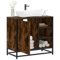 vidaXL Mueble de lavabo madera de ingeniería roble marrón 65x33x60 cm en color Marrón roble/Roble ahumado/Roble Sonoma y más | almacenamiento funcional diseño moderno para baño dormitorio sala - details 1