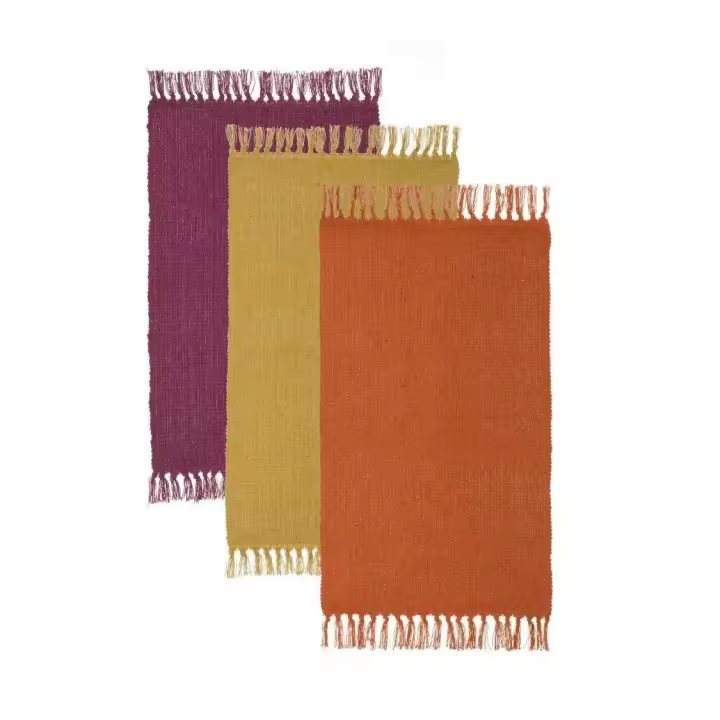 Dcasa Set de 3 alfombras de flecos de algodón natural de 50x80 cm - 1