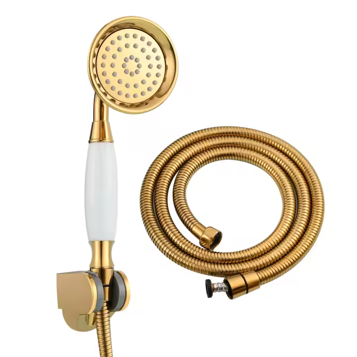Kit de ducha Ducha de latón con manguera flexible Cabezal de ducha de 1,5 m con soporte Juego de ducha dorado, - 1
