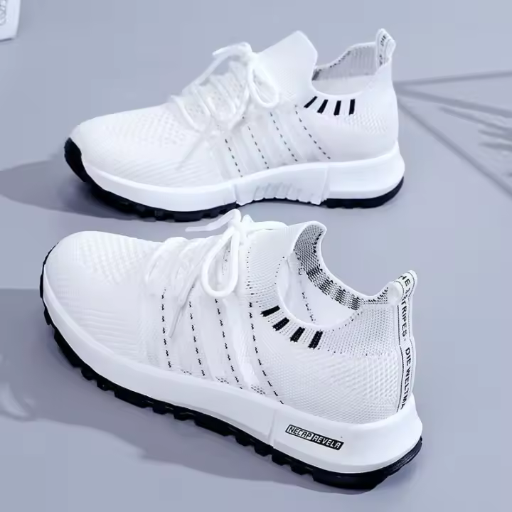 Nuevos zapatos de verano para mujer, zapatos casuales de moda, zapatos deportivos tejidos voladores para mujer, zapatos blancos para mujer, zapatos ligeros para estudiantes - 1