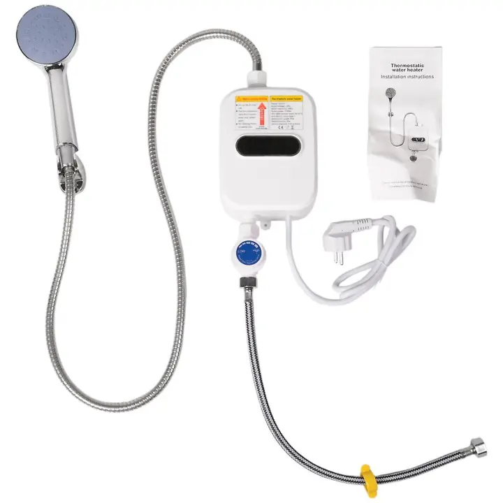 Calentador de agua instantáneo para ducha, grifo de baño de 220 V, calentador de agua caliente de 3500 W, pantalla digital, enchufe de la UE - 1