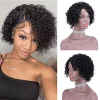 Pelucas De Cabello Humano Rizado Kinky Curly De Corte Pixie Corto Con Parte Lateral Color Natural Para Mujeres Peluca Maquinada De Tamaño Promedio - details 0
