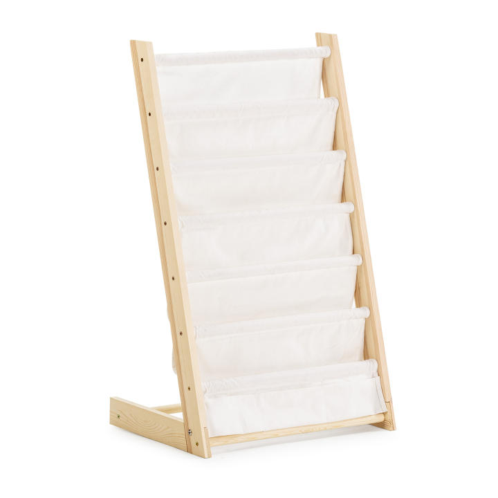 Revistero decorativo en tela beige y madera modelo Rui VS Venta-Stock 50x35x83cm