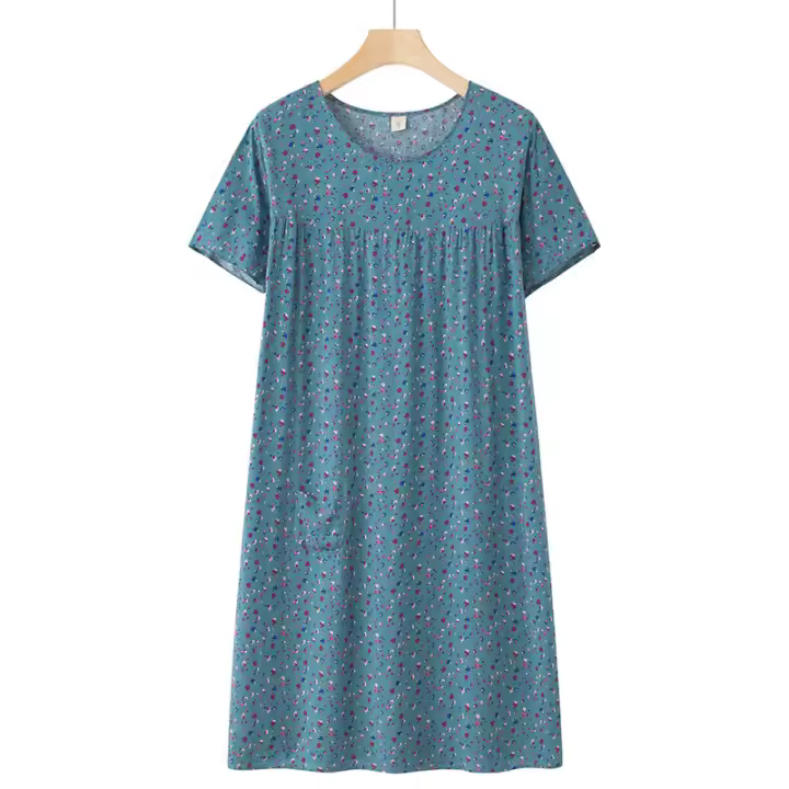 Camisón de mujer de verano de manga corta de algodón y poliéster para personas mayores, estilo casual de longitud media - 1