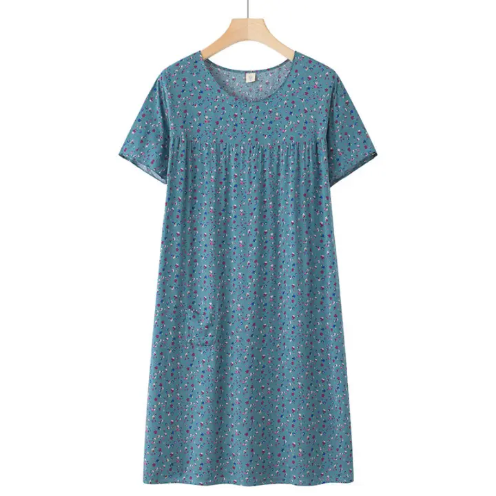 Camisón de mujer de verano de manga corta de algodón y poliéster para personas mayores, estilo casual de longitud media - 1