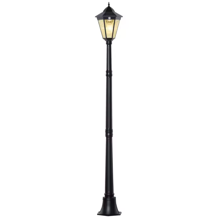 Outsunny Farol Solar para Jardín Luz de Jardín Luz de Camino con 19 LED 130 Lúmenes 3000K Aluminio Vidrio Templado Negro 22 x 22 x 194 cm - 1