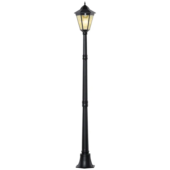 Outsunny Farol Solar para Jardín Luz de Jardín Luz de Camino con 19 LED 130 Lúmenes 3000K Aluminio Vidrio Templado Negro 22 x 22 x 194 cm - 1