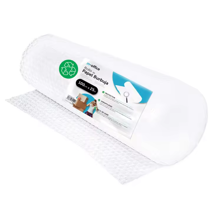 Rollo Plástico de Burbujas, Rollo de Burbujas Reciclado para Embalar, Plástico de Burbujas para Mudanzas, Embalajes y Cajas, Plástico de Burbujas para Embalaje · m-office (100cm x 25m, 1 und) - 1