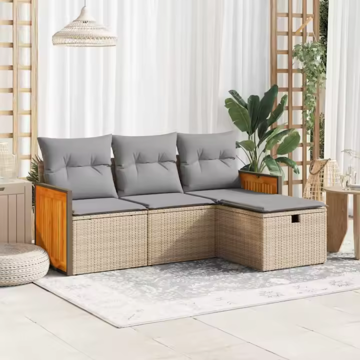 vidaXL Juego de sofás jardín con cojines 4 pzas ratán sintético beige - 1