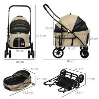 PawHut Carrito para Perros 2 en 1 Cochecito para Perros Plegable Cochecito para Mascotas con 2 Correas de Seguridad Cojín y Marco de Acero - details 2