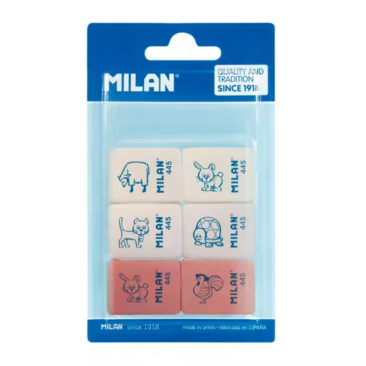 MILAN - Blíster 6 Gomas de Borrar Miga de Pan con Dibujos Infantiles 445 - 1