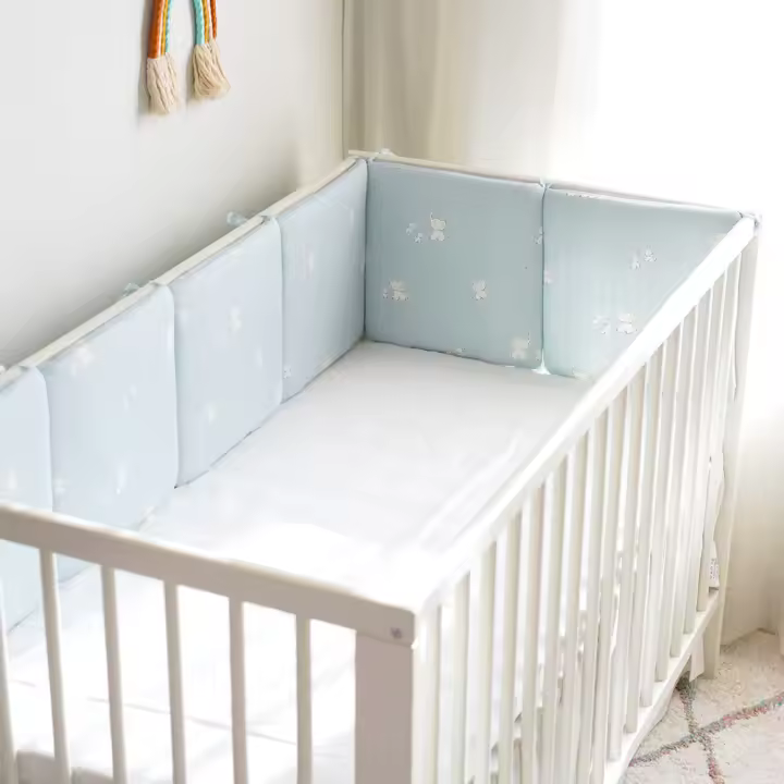 LALA - Juego de ropa de Cama para Cuna de Bebe, Algodón Puro, anticolisión, Gasa de cerca, Elephant Azul, 30x30, Pieza Entra, Lavado. - 1