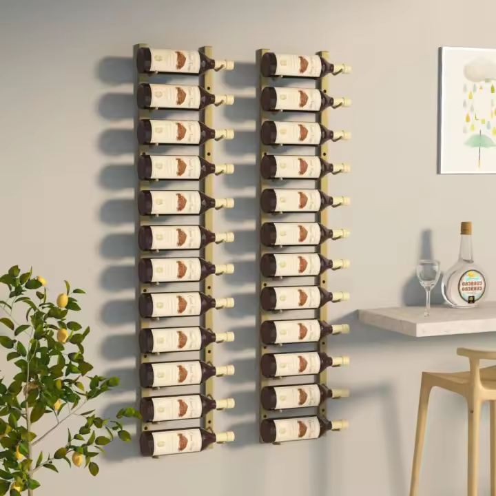vidaXL Botelleros de pared para 12 botellas hierro 2 unidades en color Negro/Blanco/Dorado - 1