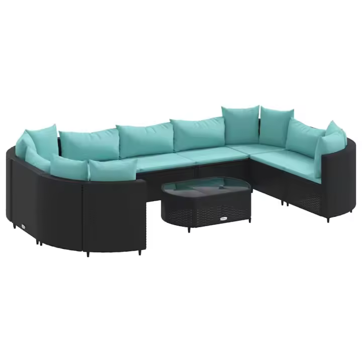 vidaXL Set de sofás de jardín y cojines 10 pzas ratán sintético negro - 1