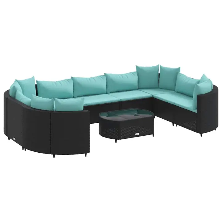 vidaXL Set de sofás de jardín y cojines 10 pzas ratán sintético negro - 1