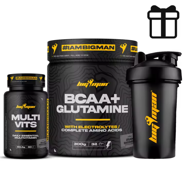 Pack BigMan  Bcca & Glutamina + Electrolyte 300Gr  + Multivits 30 Caps + Shaker "REGALO"  Aminoácidos Essenciales Con Carga de Minerales  Recuperación Muscular  Recuperación Muscular - 1