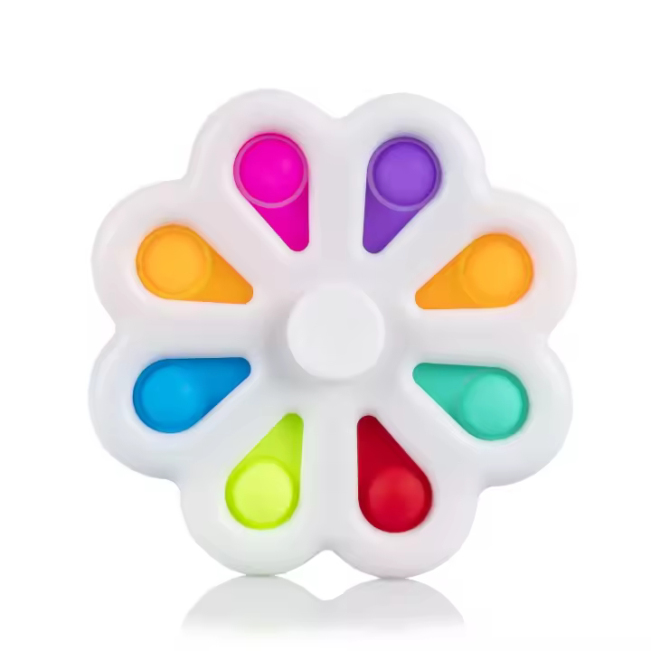 DAM. Exlusive Bubble Pop It y Spinner, juguete sensitivo desestresante, burbujas de silicona para apretar y pulsar. Diseño flor con pétalos interactivos y spinner central. 8,8x1,5x8,8cm - 1