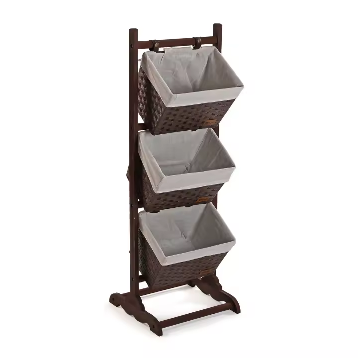 Versa - MUEBLE BAÑO 3 CESTAS MARRON OS  EN MADERA RATTAN Y ALGODÓN DE 35X35X102 CM - 1