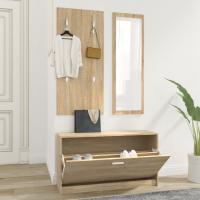 vidaXL Muebles Entradita Zapatero Espejo Perchero Madera Roble Color Blanco,  Gris sonoma,  Marrón roble - details 5
