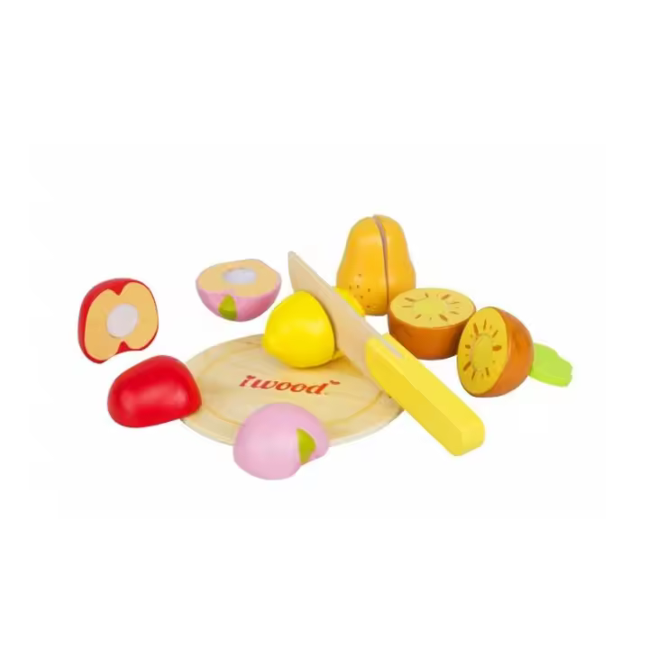 Iwood Kit Cocina Frutas de Juguete con Tabla y Cuchillo de Madera de Calidad - 1