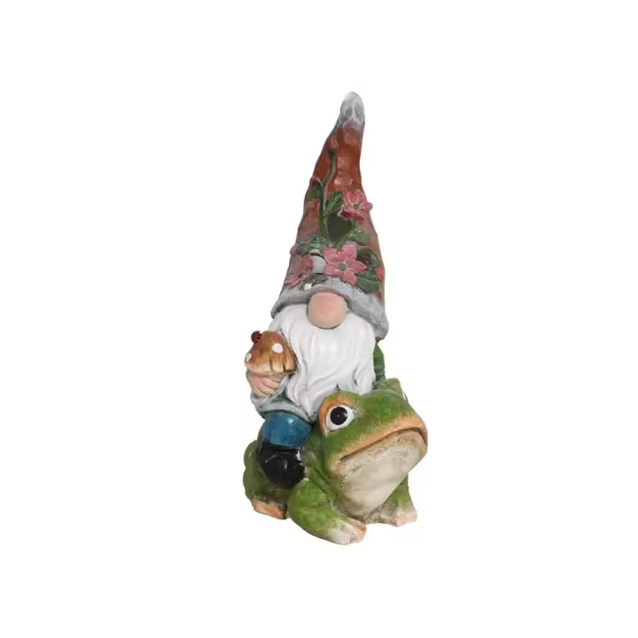 Gissed - Figura Decorativa de Gnomo con Luz Solar, Diseño Encantador con Sombrero Floral y Rana, Ideal para Jardín, Terraza o Patio, Resistente a la Intemperie, Carga Automática con Energía Solar, Iluminación Suave y Relajante, Decoración Mágica - 1