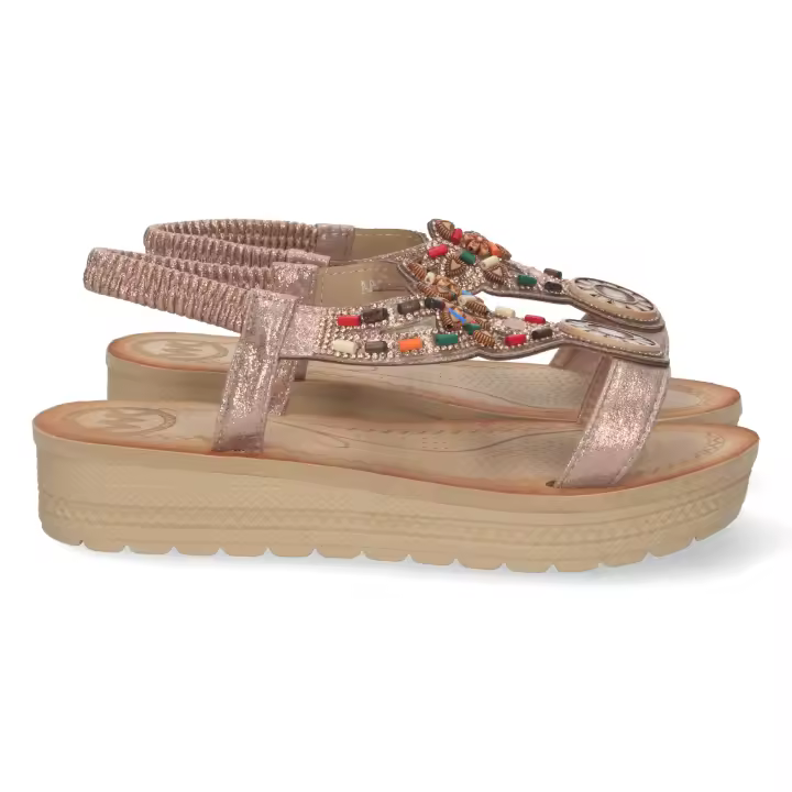 Davinia Shoes Sandalia Plana para Mujer, Comoda, con Detalles en la Pala, y Cierre Elastico en el Talon Shoes&Blues.es AA-14-Champan - 1
