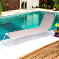 Tumbona plegable portátil con soporte ajustable en 3 posiciones y Asas de Transporte Tumbona de tela de textileno y Estructura de Maple Ideal para Playa Jardín camping y piscina Beige - details 0