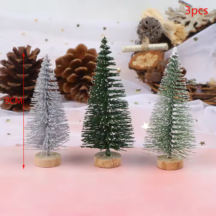 3 Piezas Árbol De Navidad Mini Pino Con Base De Madera Decoración De Mesa Para El Hogar Miniaturas S/L (7/9cm ) Estilo Pastoral - 1