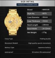 Reloj De Pulsera De Lujo Para Hombre WWOOR En Acero Inoxidable Y Oro Resistente Al Agua Y Shock Con Cronógrafo Y Luz Nocturna - details 11