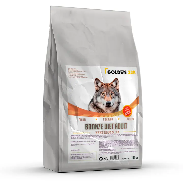Pienso Golden 22k Bronze Diet para perros adultos (18kg) - Alimento seco de cordero para digestión fácil y equilibrada - 1