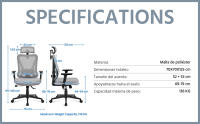 Silla Escritorio de Oficina Ergonomica Sillon Despacho con Respaldo Bloqueable Entre 90° y 130° Silla Soporte Lumbar Ajustable Malla Transpirable para Oficina Estudio Gris - details 4