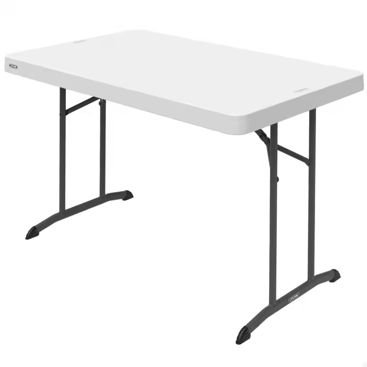 Lifetime - mesa plegable blanca 122x76 cm, altura 74 cm, tablero polietileno alta densidad, protección UV, resistente al agua, estructura metálica estable, uso interior exterior, práctica y duradera - 1