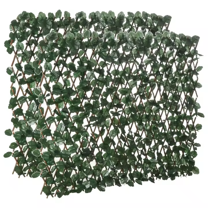 Outsunny Valla de Enrejado Expansible de 2 Piezas con Hojas Artificial 295x70 cm Celosía Extensible de Mimbre Pantalla de Privacidad para Jardín Verde - 1